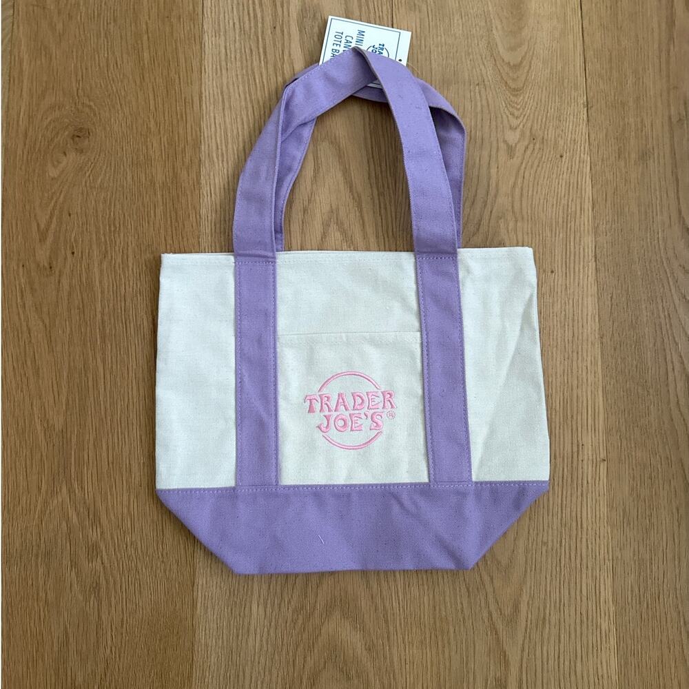 Trader Joe’s - Mini Tote Shopping Bag in Purple Beige & Pink